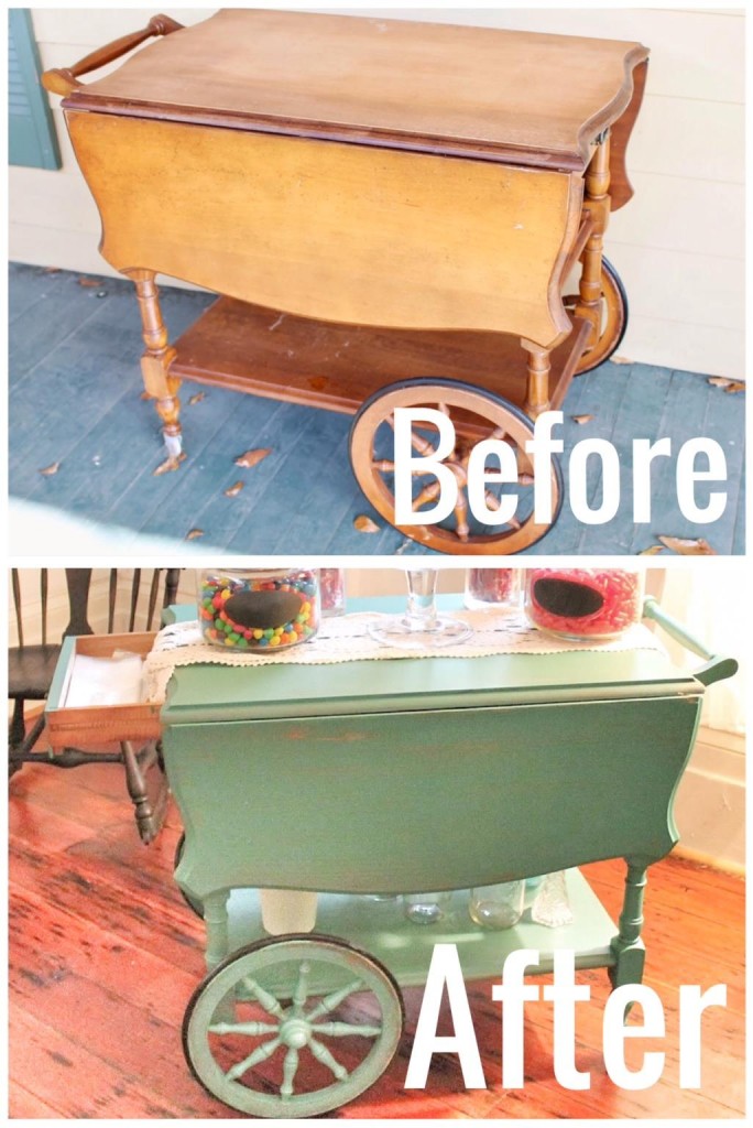 before and after: vintage tea cart, tea cart, vintage tea cart, painted tea cart, before and after, diy blog, the hollidays at home,