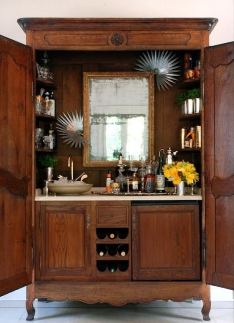 wardrobe turned wetbar, wet bar inspiration