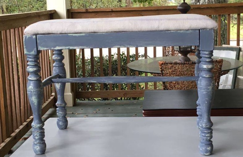 before and after coastal stool,before and after,painted furniture,painted stool,burlap seat upholstery,coastal painted piece,coastal painted furniture