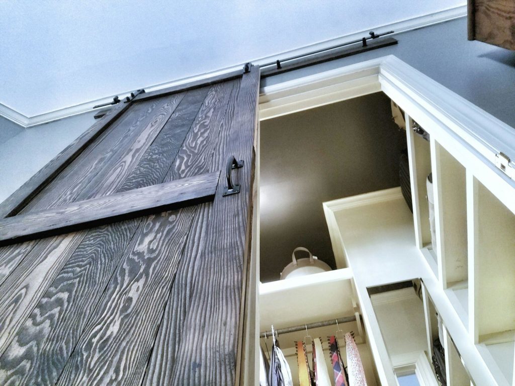 sliding barn door, barn door, build a door, build a barn door, sliding door, master closet, closet organizing