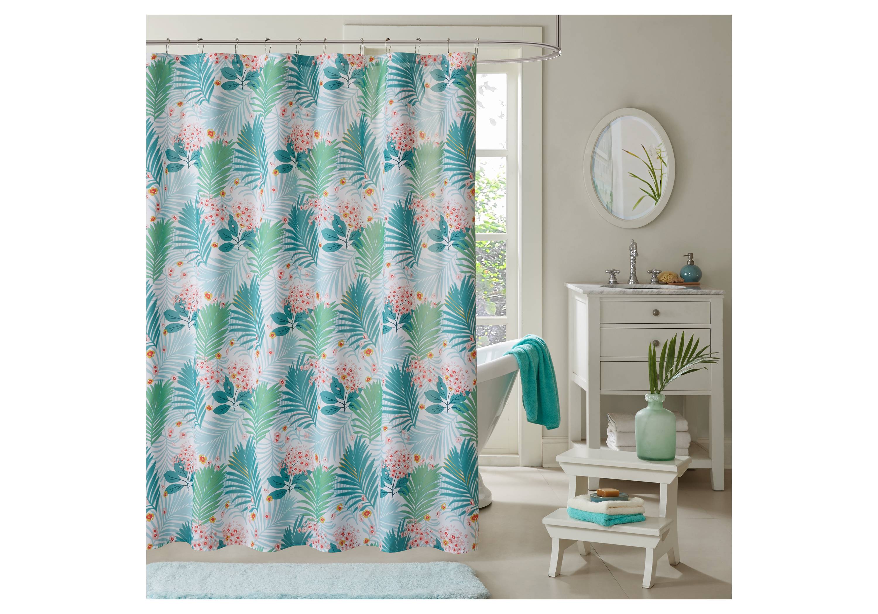 aqua printed shower curtain