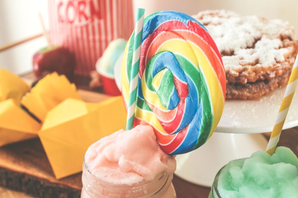 funnel cake, turkey legs, candy apple, carnival date night, date night ideas, cotton candy, carnival lollipop, cotton candy pina colada,